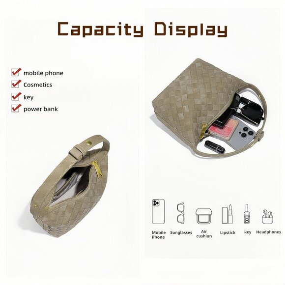 Luxurious Suede Hobo Bag - Women's Woven Leather Shoulder Bag with Spacious Inte - Picture 5 of 9